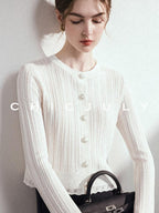 chicjuly Textured Wavy Crochet Lace Women's Viscose Ice Silk Short Knit Cardigans