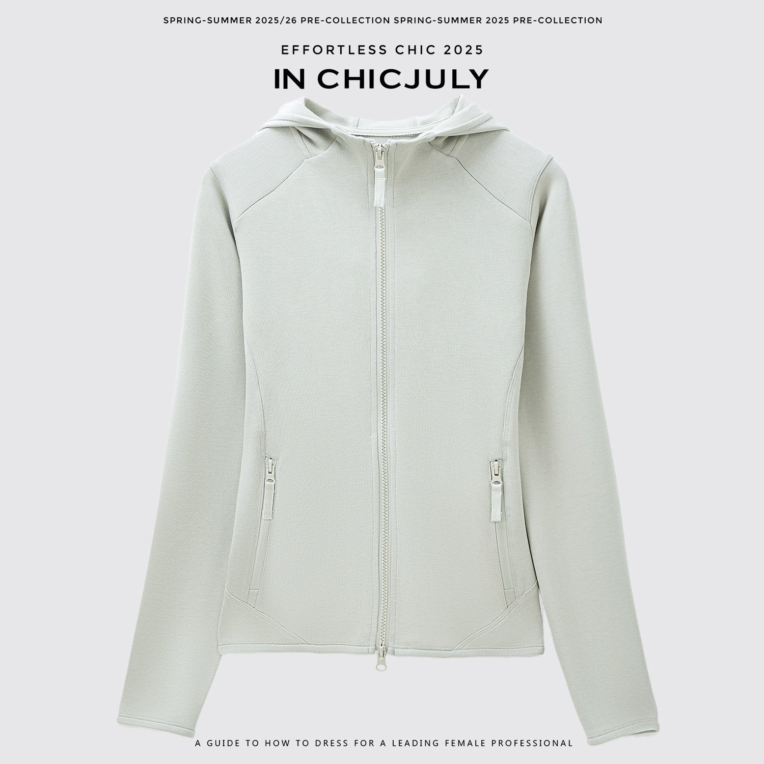 chicjuly Twilight Gray Sculpted Curved Seam Stand Collar Zipper Women's Cotton Hoodies 963812069628