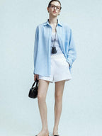 chicjuly Twill High Waist Straight Slimming Women's Linen Short Trousers