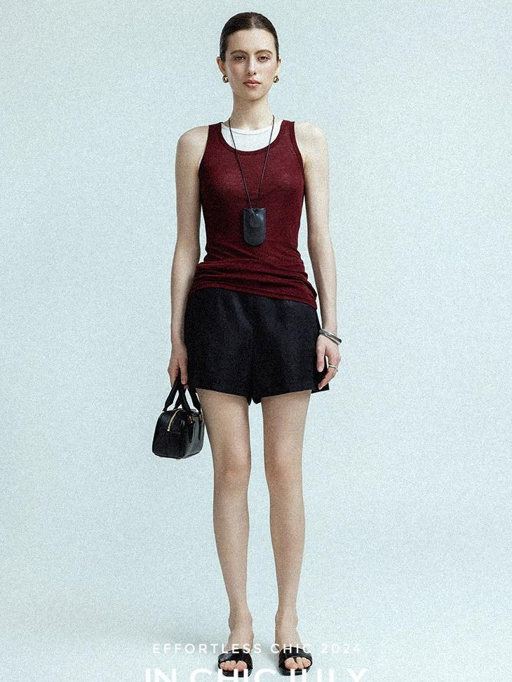 chicjuly Twill High Waist Straight Slimming Women's Linen Short Trousers