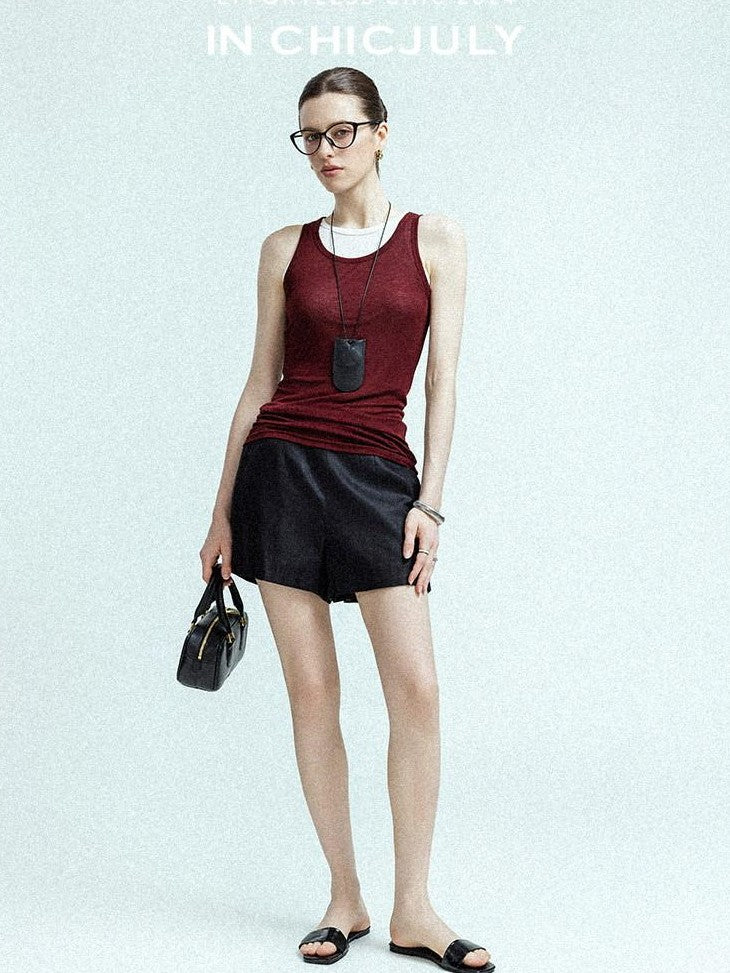 chicjuly Twill High Waist Straight Slimming Women's Linen Short Trousers