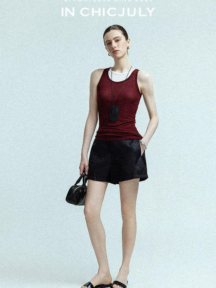 chicjuly Twill High Waist Straight Slimming Women's Linen Short Trousers