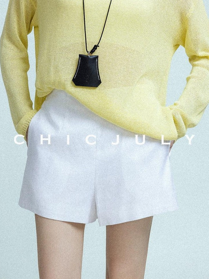 chicjuly Twill High Waist Straight Slimming Women's Linen Short Trousers