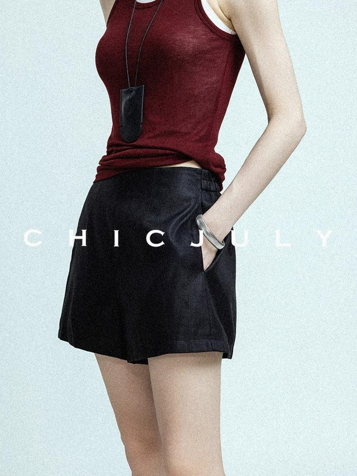 chicjuly Twill High Waist Straight Slimming Women's Linen Short Trousers