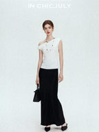 chicjuly Twist Knot 3d Pleated Straight Neckline Women's Cotton Camisoles