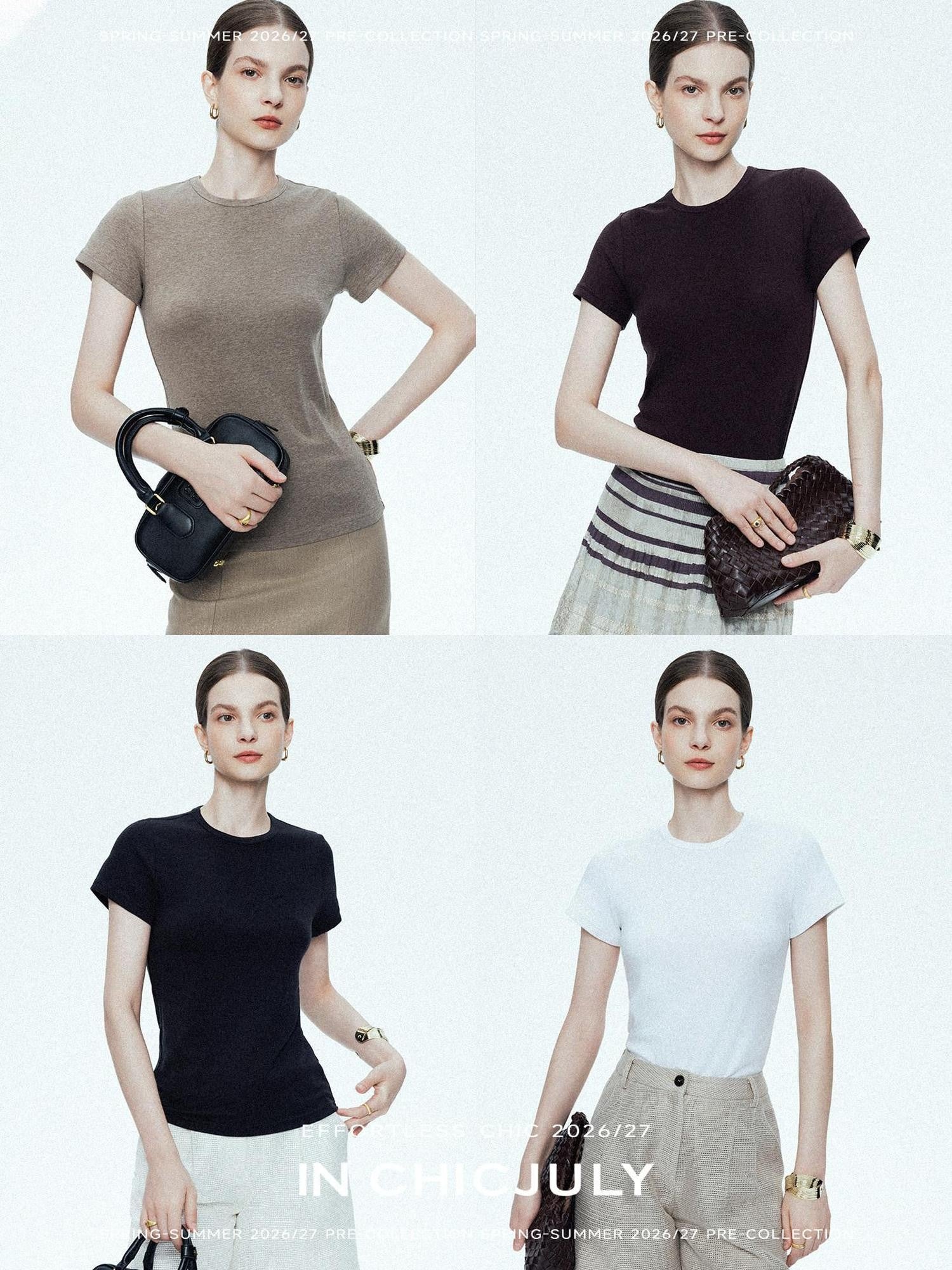 chicjuly Ultralight Bare Skin Set Shoulder Slim Women's Short Sleeve T-shirts