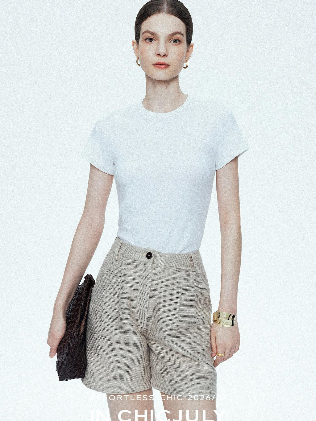 chicjuly Ultralight Bare Skin Set Shoulder Slim Women's Short Sleeve T-shirts