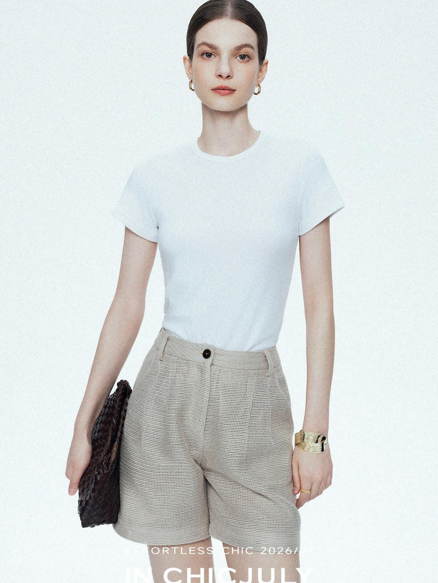 chicjuly Ultralight Bare Skin Set Shoulder Slim Women's Short Sleeve T-shirts