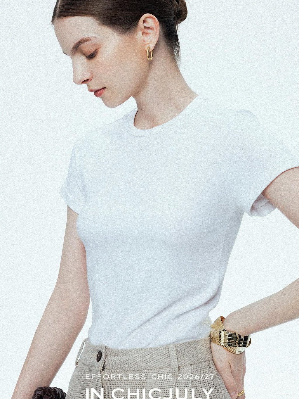 chicjuly Ultralight Bare Skin Set Shoulder Slim Women's Short Sleeve T-shirts