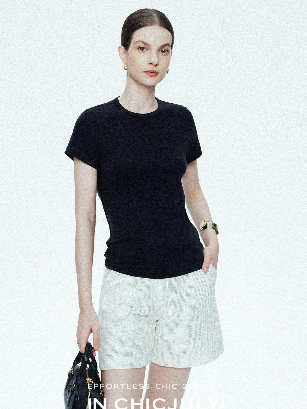 chicjuly Ultralight Bare Skin Set Shoulder Slim Women's Short Sleeve T-shirts
