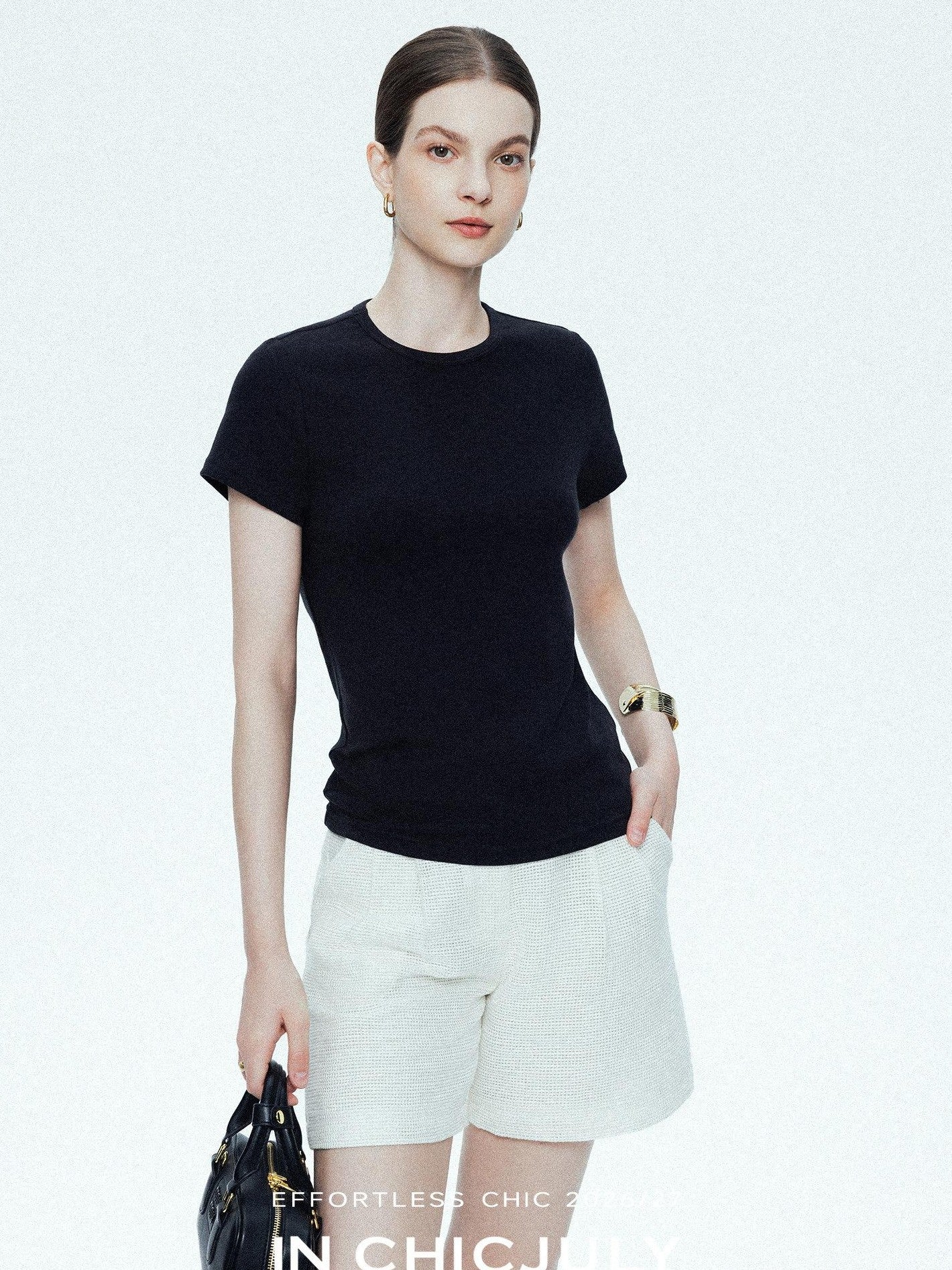 chicjuly Ultralight Bare Skin Set Shoulder Slim Women's Short Sleeve T-shirts