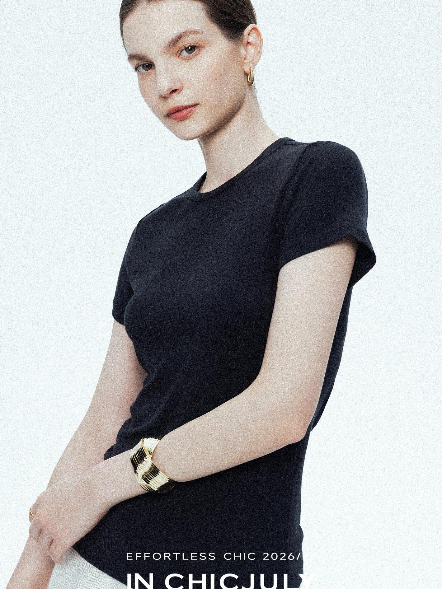 chicjuly Ultralight Bare Skin Set Shoulder Slim Women's Short Sleeve T-shirts