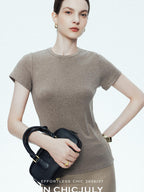 chicjuly Ultralight Bare Skin Set Shoulder Slim Women's Short Sleeve T-shirts