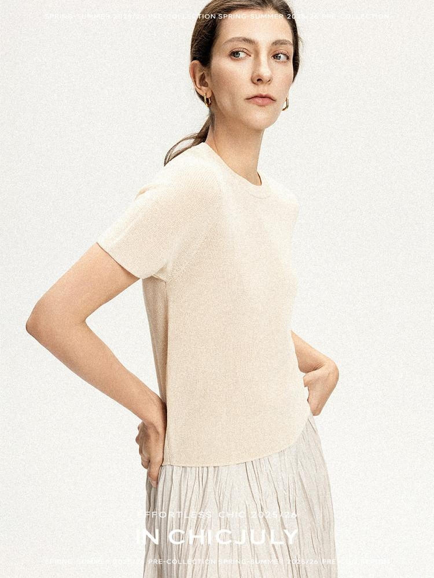 chicjuly Uv Protection Crewneck Double Stitch Women's Linen Lyocell Short Sleeve T-shirts