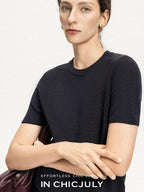 chicjuly Uv Protection Crewneck Double Stitch Women's Linen Lyocell Short Sleeve T-shirts
