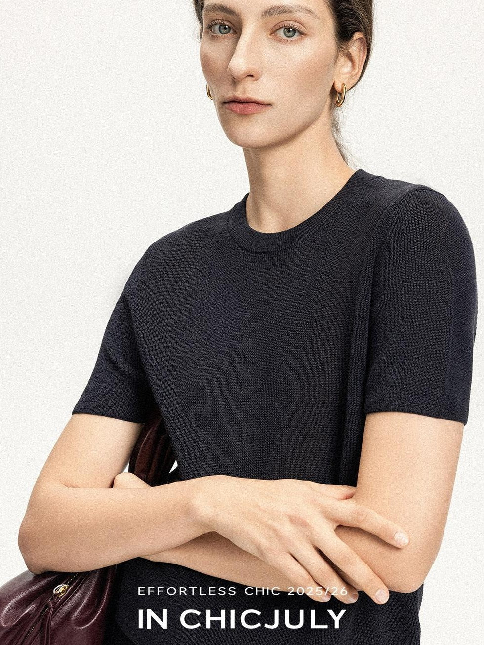 chicjuly Uv Protection Crewneck Double Stitch Women's Linen Lyocell Short Sleeve T-shirts