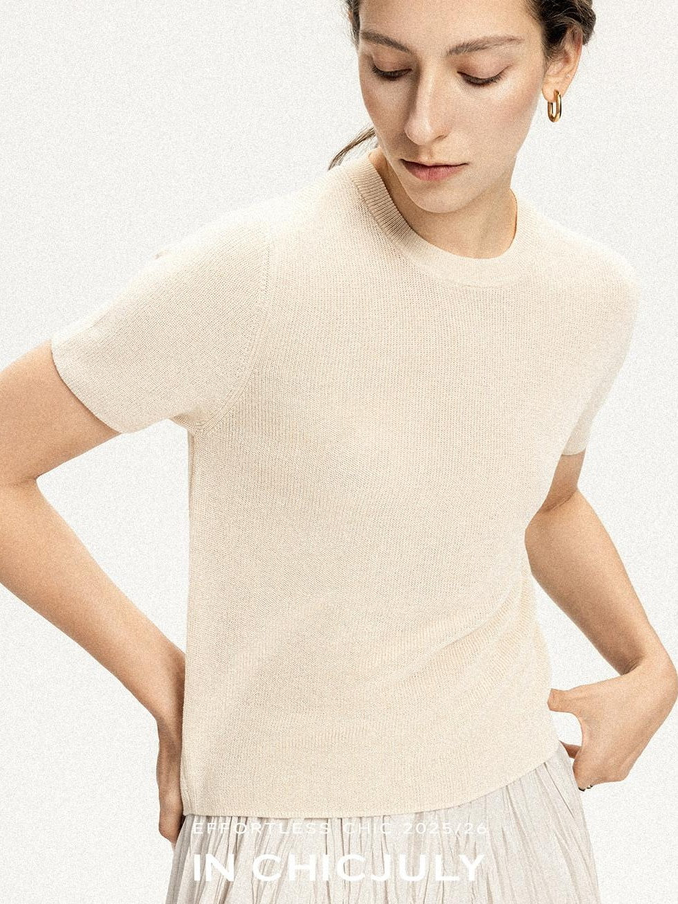 chicjuly Uv Protection Crewneck Double Stitch Women's Linen Lyocell Short Sleeve T-shirts