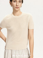 chicjuly Uv Protection Crewneck Double Stitch Women's Linen Lyocell Short Sleeve T-shirts