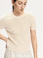 chicjuly Uv Protection Crewneck Double Stitch Women's Linen Lyocell Short Sleeve T-shirts