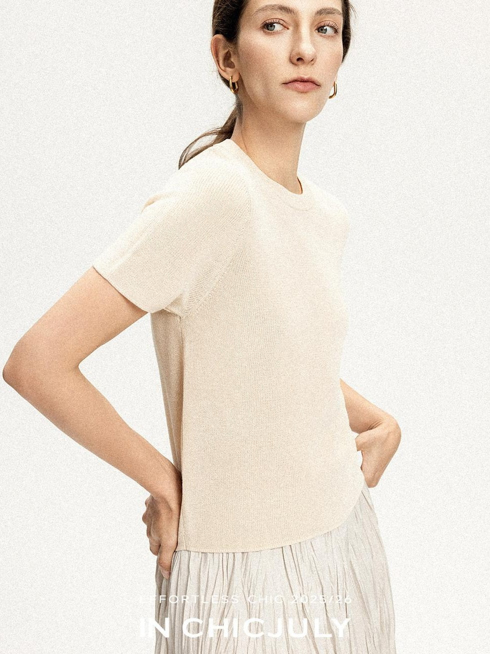 chicjuly Uv Protection Crewneck Double Stitch Women's Linen Lyocell Short Sleeve T-shirts