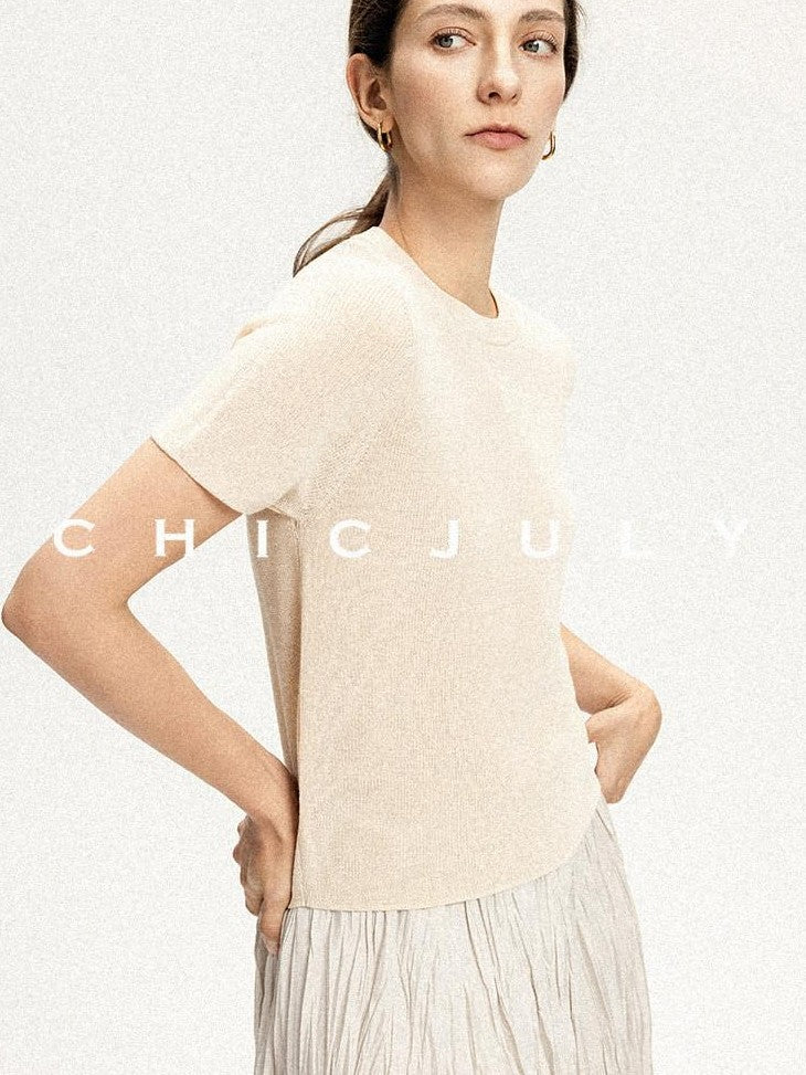 chicjuly Uv Protection Crewneck Double Stitch Women's Linen Lyocell Short Sleeve T-shirts