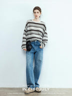 chicjuly Vintage Washed Blue Structured Cut High Waist Women's Cotton Straight Jeans
