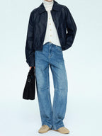 chicjuly Vintage Washed Blue Structured Cut High Waist Women's Cotton Straight Jeans