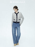 chicjuly Vintage Washed Blue Structured Cut High Waist Women's Cotton Straight Jeans