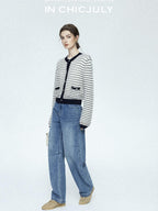 chicjuly Vintage Washed Blue Structured Cut High Waist Women's Cotton Straight Jeans