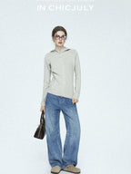 chicjuly Vintage Washed Blue Structured Cut High Waist Women's Cotton Straight Jeans