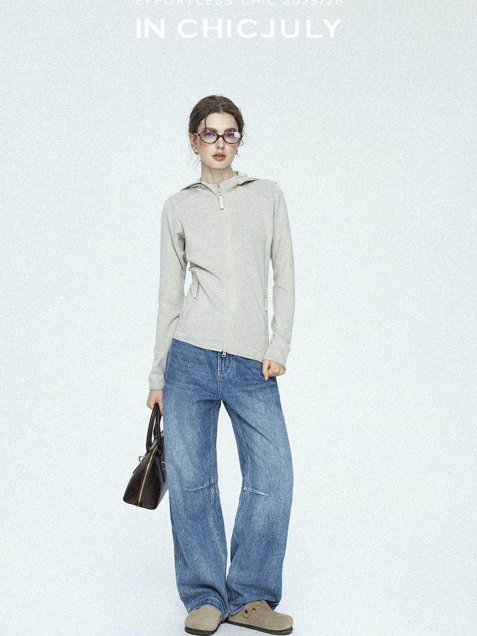 chicjuly Vintage Washed Blue Structured Cut High Waist Women's Cotton Straight Jeans
