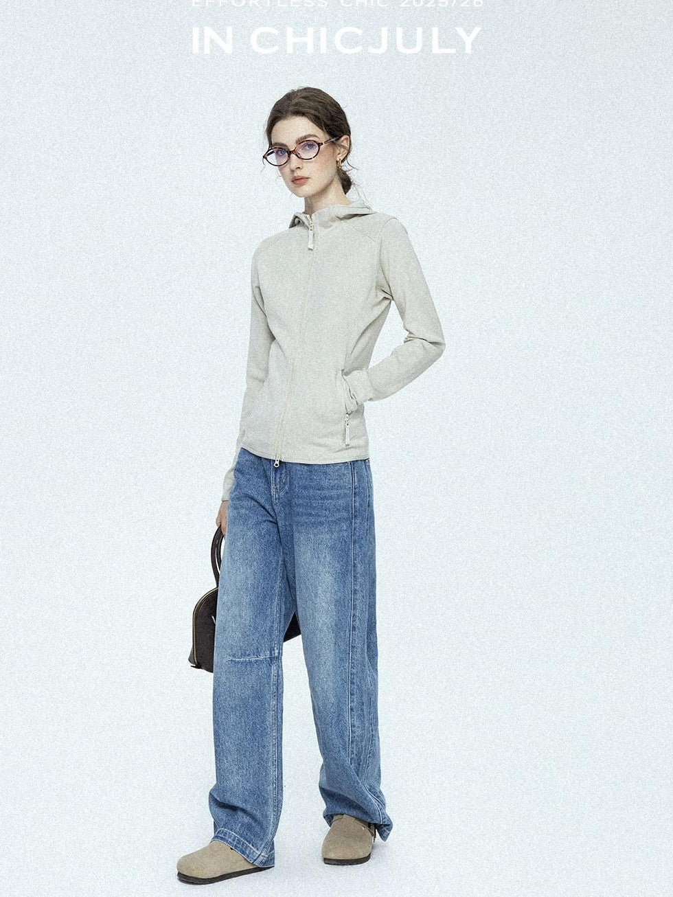 chicjuly Vintage Washed Blue Structured Cut High Waist Women's Cotton Straight Jeans