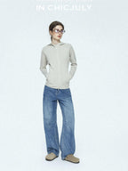 chicjuly Vintage Washed Blue Structured Cut High Waist Women's Cotton Straight Jeans