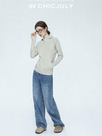 chicjuly Vintage Washed Blue Structured Cut High Waist Women's Cotton Straight Jeans