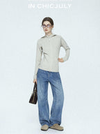 chicjuly Vintage Washed Blue Structured Cut High Waist Women's Cotton Straight Jeans