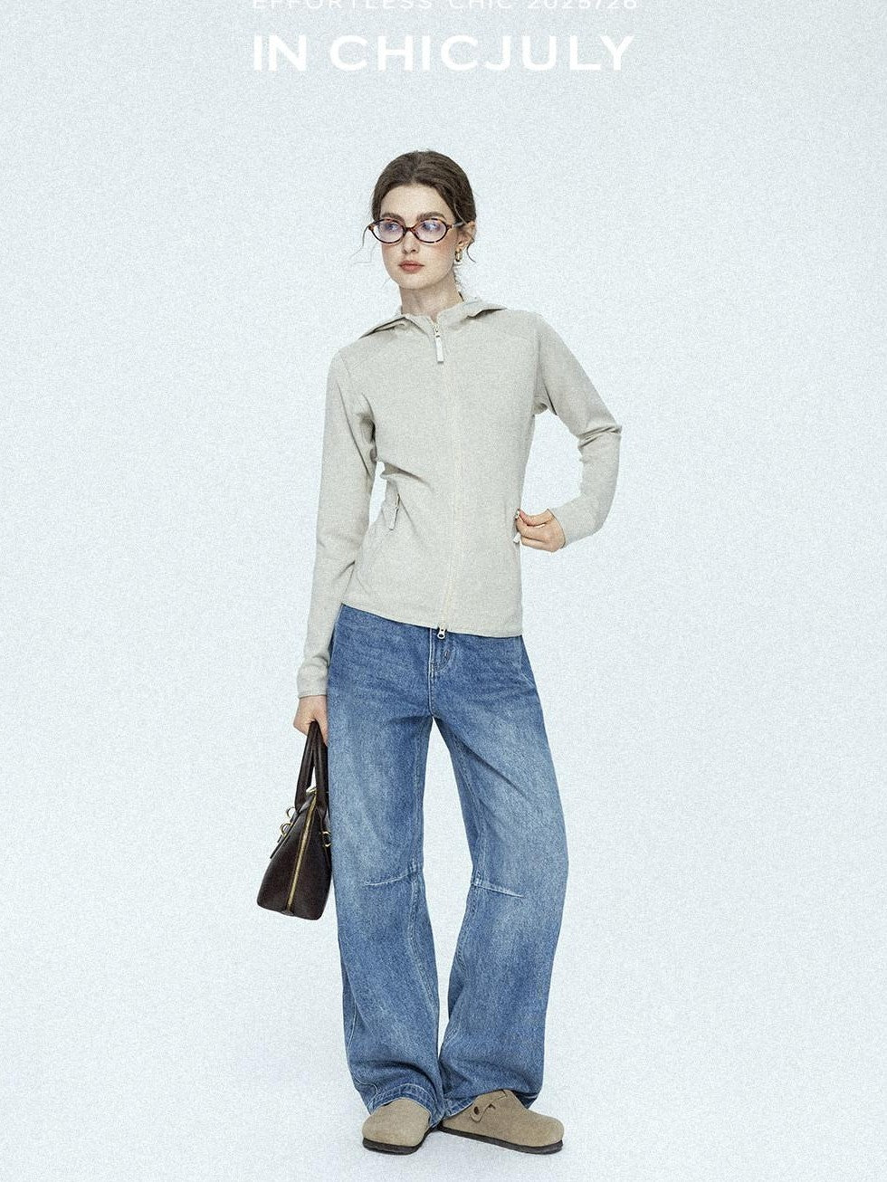 chicjuly Vintage Washed Blue Structured Cut High Waist Women's Cotton Straight Jeans