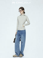 chicjuly Vintage Washed Blue Structured Cut High Waist Women's Cotton Straight Jeans