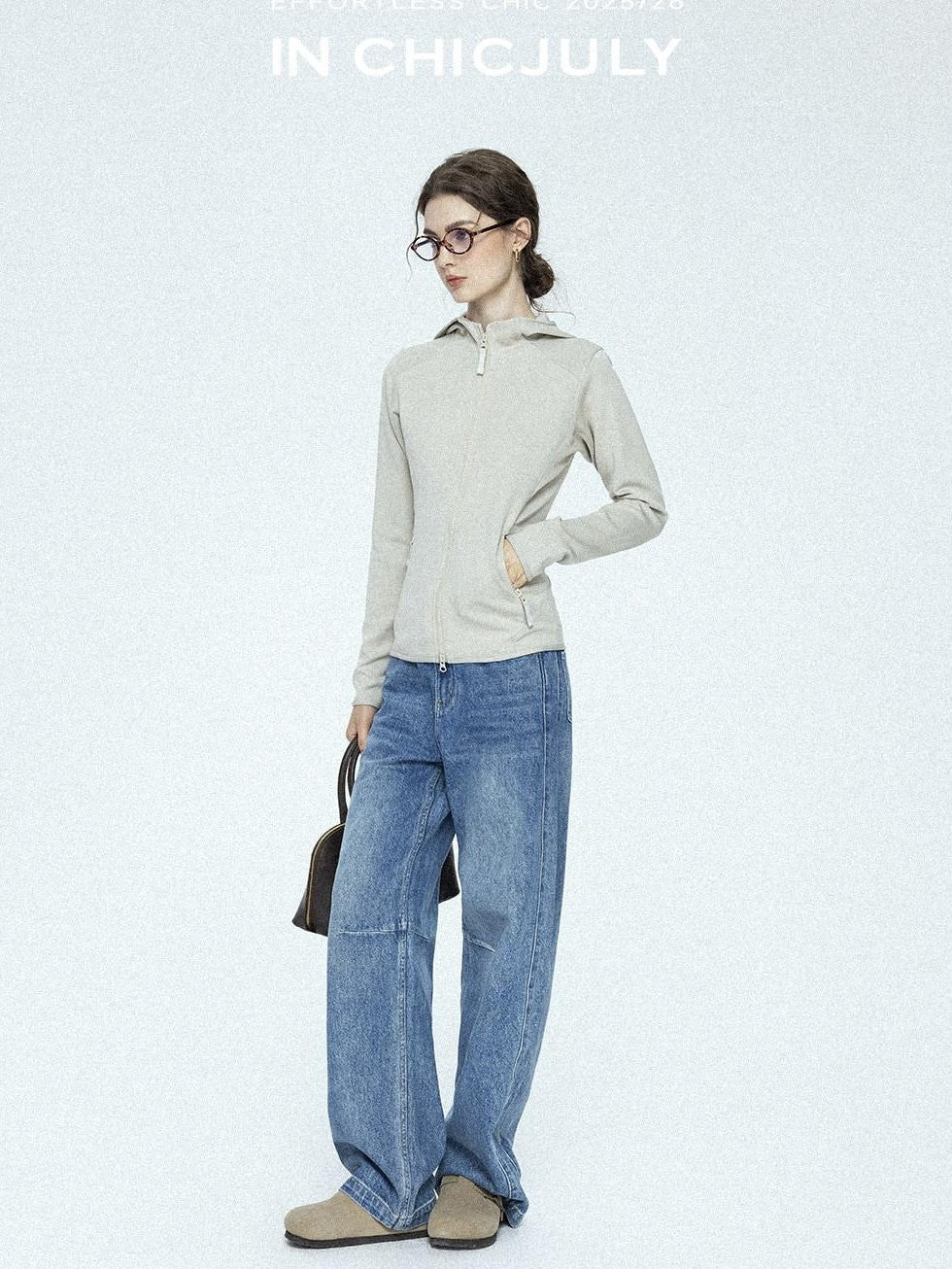 chicjuly Vintage Washed Blue Structured Cut High Waist Women's Cotton Straight Jeans