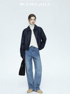 chicjuly Vintage Washed Blue Structured Cut High Waist Women's Cotton Straight Jeans