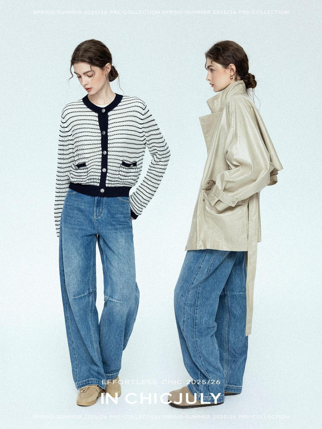 chicjuly Vintage Washed Blue Structured Cut High Waist Women's Cotton Straight Jeans