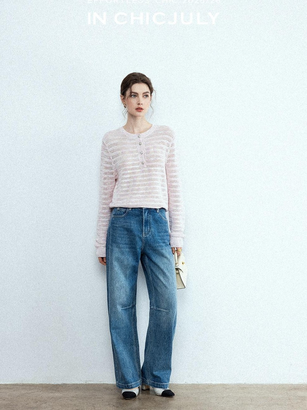 chicjuly Vintage Washed Blue Structured Cut High Waist Women's Cotton Straight Jeans