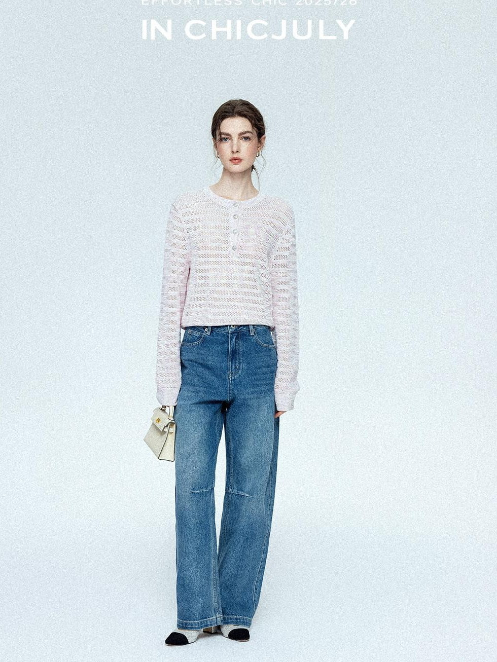 chicjuly Vintage Washed Blue Structured Cut High Waist Women's Cotton Straight Jeans