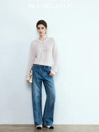 chicjuly Vintage Washed Blue Structured Cut High Waist Women's Cotton Straight Jeans