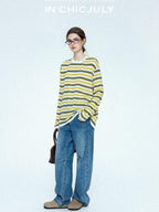 chicjuly Vintage Washed Blue Structured Cut High Waist Women's Cotton Straight Jeans