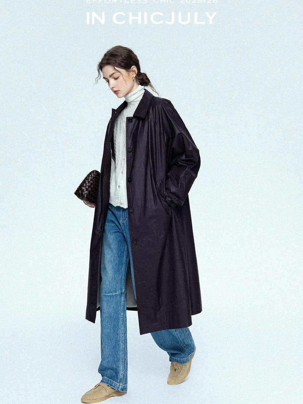 chicjuly Vintage Washed Blue Structured Cut High Waist Women's Cotton Straight Jeans