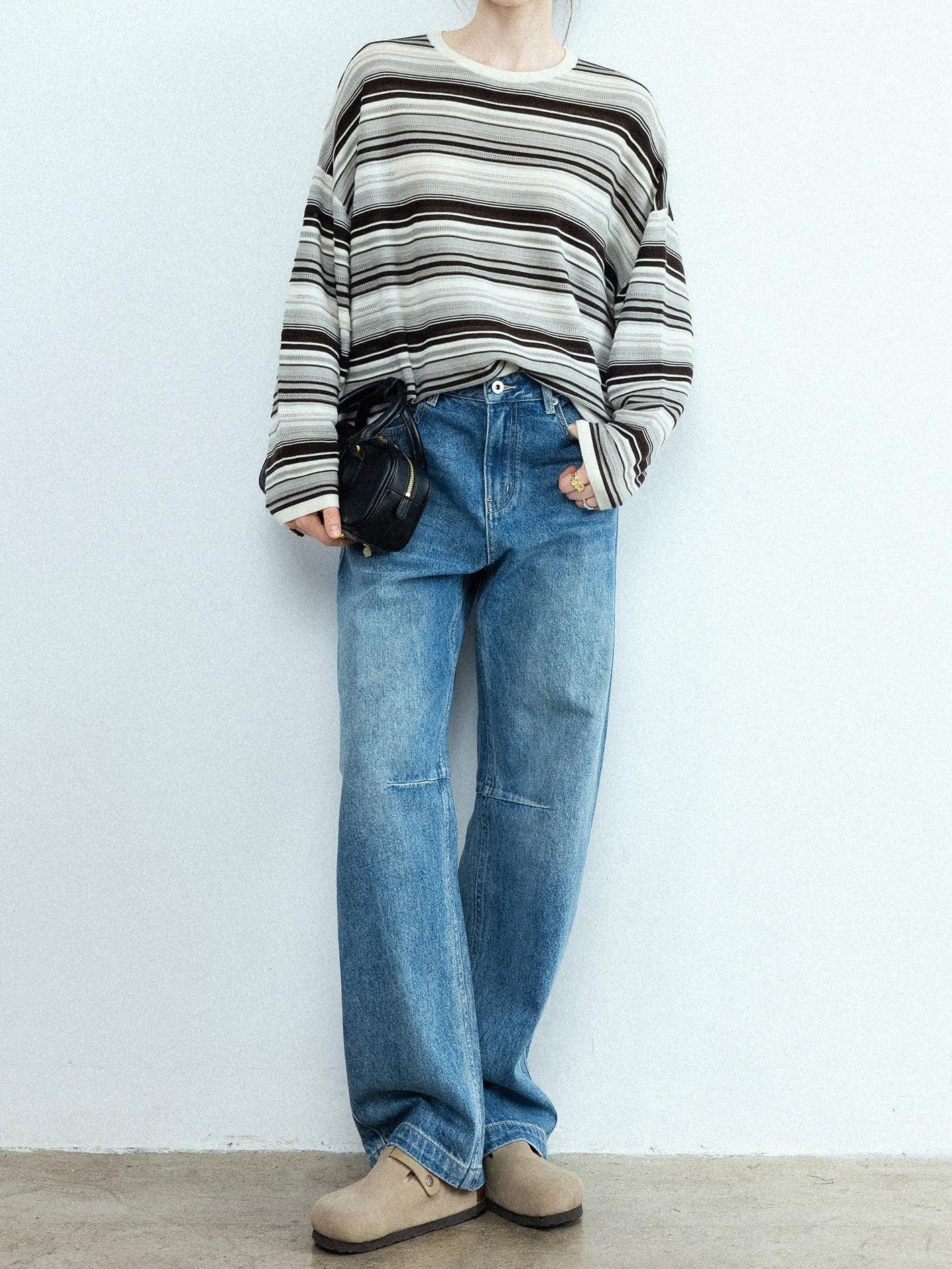 chicjuly Vintage Washed Blue Structured Cut High Waist Women's Cotton Straight Jeans