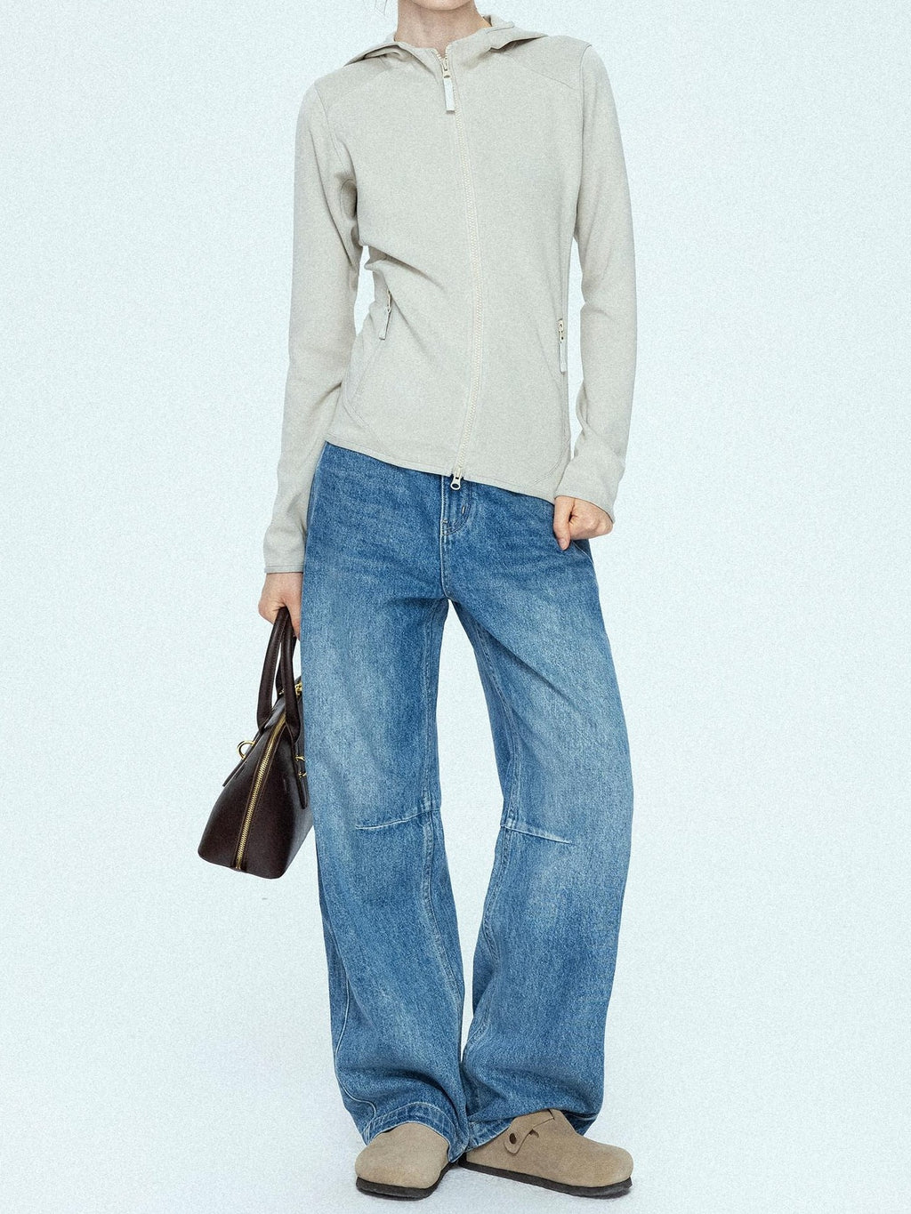 chicjuly Vintage Washed Blue Structured Cut High Waist Women's Cotton Straight Jeans