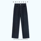 chicjuly Vtg Blue Slimming High Waist 4 Way Stretch Women's Cotton Straight Jeans 992635393960