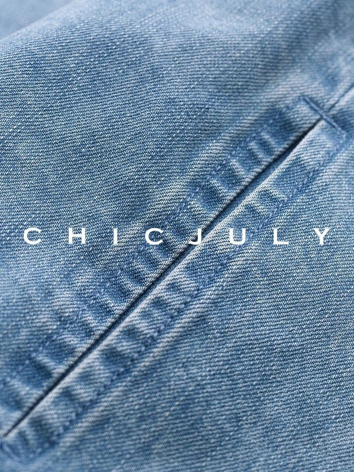 chicjuly Vtg Washed Blue Sculptural Silhouette Round Neck Women's Cotton Denim Vests
