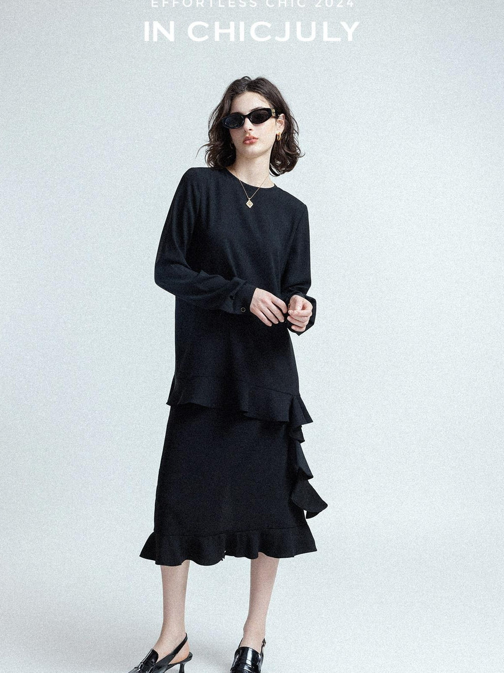 chicjuly Wavy Hem Two Piece Set Designer Cut Women's Acetate Midi Skirts